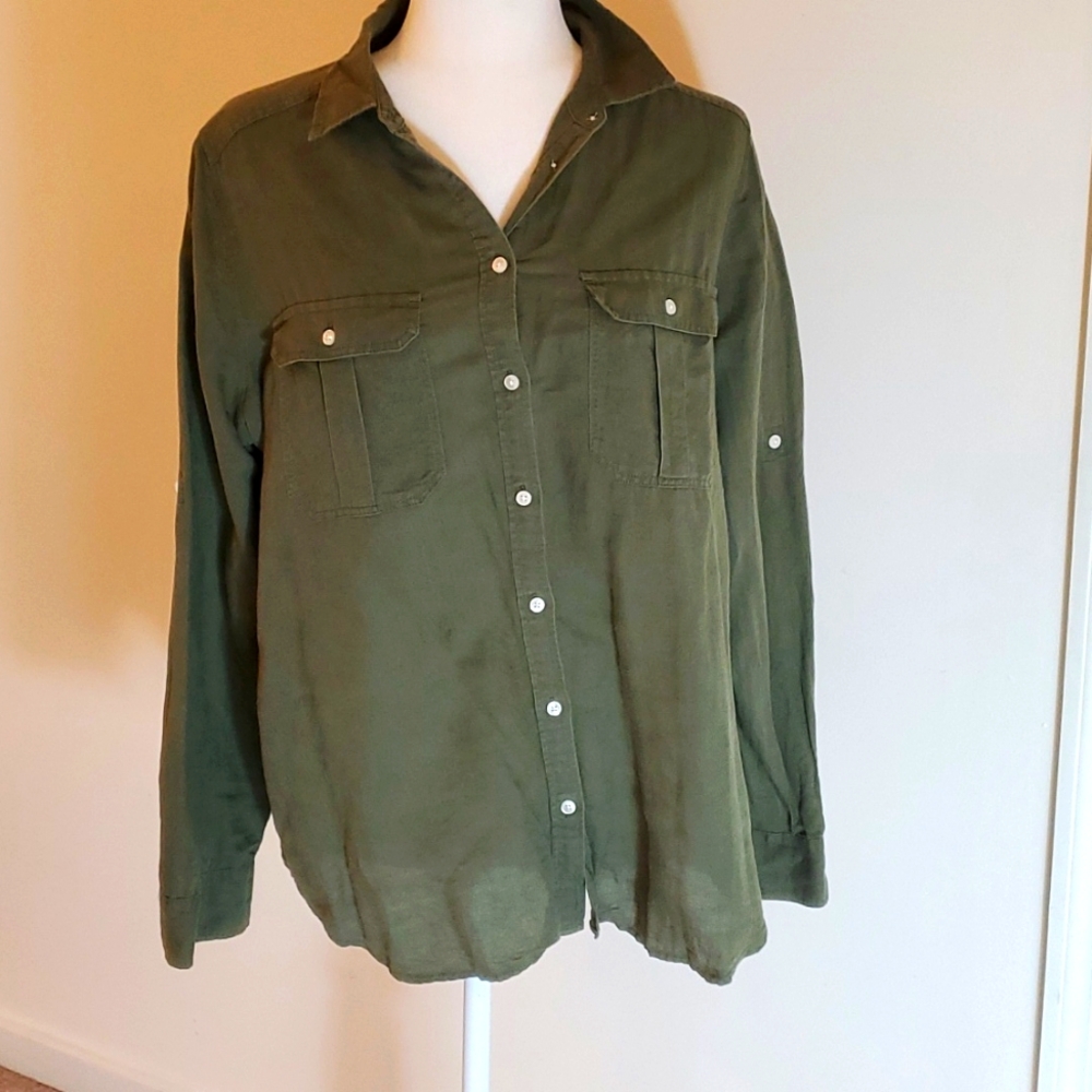 express green dress shirt | Tops | Express Olive Roll Sleeve Button Down 1mx shirt
